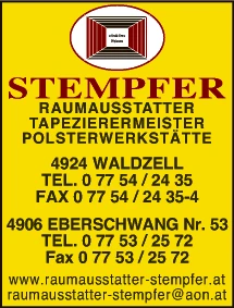 Print-Anzeige von: Raumausstatter Stempfer GmbH. Print-Anzeige von: Raumausstatter Stempfer GmbH.