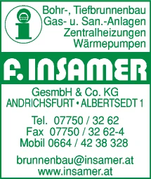 Print-Anzeige von: Insamer F. GmbH & Co. KG, Brunnenbau, Zentralheizung, Sanitär
