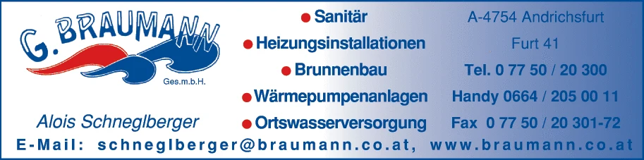 Print-Anzeige von: G. Braumann Gesellschaft m.b.H., Brunnenbau und Haustechnik