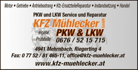 Print-Anzeige von: KFZ Mühlecker GmbH, Autoreparatur