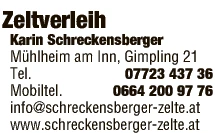 Print-Anzeige von: Karin Schreckensberger, Zeltverleih
