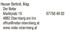 Print-Anzeige von: Hauser, Bertold, Mag., Notar