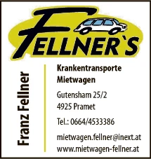 Print-Anzeige von: Fellner\u0027s Krankentransporte, Mietwagen Franz Fellner