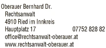 Print-Anzeige von: Oberauer, Bernhard, Dr., Rechtsanwalt