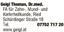 Print-Anzeige von: Geigl, Thomas, Dr.med., FA f Zahn-, Mund- und Kieferheilkunde