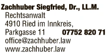 Print-Anzeige von: Dr. Siegfried Zachhuber, LL.M, Rechtsanwalt