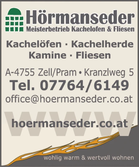 Print-Anzeige von: Hörmanseder Meisterbetrieb Kachelofen u. Fliesen Print-Anzeige von: Hörmanseder Meisterbetrieb Kachelofen u. Fliesen