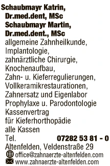 Print-Anzeige von: Schaubmayr, Martin, Dr.med.dent, MSc., FA f. Zahn-, Mund- u. Kieferheilkunde