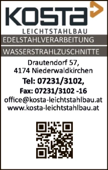 Print-Anzeige von: Kosta Leichtstahlbau GesmbH, Stahlbau Print-Anzeige von: Kosta Leichtstahlbau GesmbH, Stahlbau