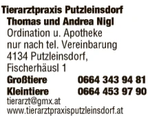 Print-Anzeige von: Tierarztpraxis Putzleinsdorf, Thomas u. Andrea Nigl, Tierarzt