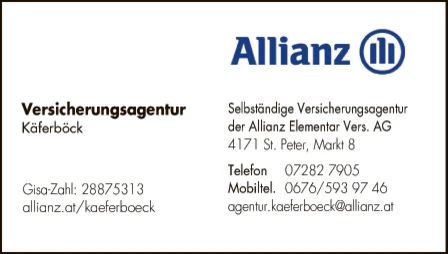 Print-Anzeige von: Agentur Käferböck, Selbständige Versicherungsagentur der Allianz Elementar Vers. AG