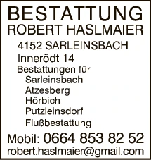 Print-Anzeige von: Haslmaier Robert, Bestattung, Bestattung