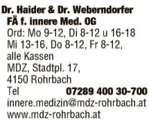 Print-Anzeige von: Dr. Haider & Dr. Weberndorfer, FÄ f Innere Medizin OG