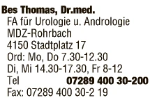 Print-Anzeige von: Bes, Thomas, Dr.med, FA f Urologie