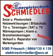 Print-Anzeige von: Energietechnik Schmiedler, Elektrounternehmen