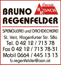Print-Anzeige von: Regenfelder, Bruno, Dachdeckerei u Spenglerei