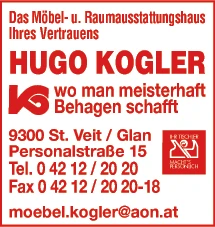 Print-Anzeige von: Hugo Kogler, Möbel- und Raumausstattungshaus