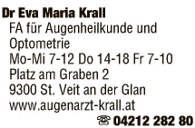 Print-Anzeige von: Krall, Eva Maria, Fachärztin für Augenheilkunde u. Optometrie