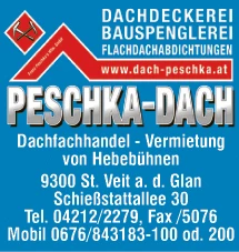 Print-Anzeige von: PESCHKA\u0027S Wtw Franz Dachdeckerei-Spenglerei GesmbH Print-Anzeige von: PESCHKA\u0027S Wtw Franz Dachdeckerei-Spenglerei GesmbH