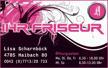 Print-Anzeige von: Scharnböck, Lisa, Ihr Friseur Print-Anzeige von: Scharnböck, Lisa, Ihr Friseur