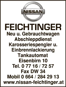 Print-Anzeige von: Feichtinger GmbH & Co KG, Nissan Verkauf u Service Stroh-Tankst