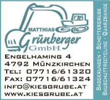 Print-Anzeige von: Grünberger Matthias GmbH, Baggerunternehmen