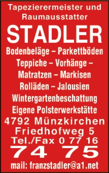 Print-Anzeige von: Stadler, Franz, Raumausstattung Print-Anzeige von: Stadler, Franz, Raumausstattung