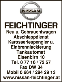 Print-Anzeige von: Feichtinger GmbH & Co KG, Nissan Verkauf u Service Stroh-Tankst Print-Anzeige von: Feichtinger GmbH & Co KG, Nissan Verkauf u Service Stroh-Tankst