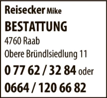 Print-Anzeige von: Reisecker, Mike, Bestattung