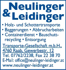 Print-Anzeige von: Neulinger & Leidinger Transporte GesmbH Print-Anzeige von: Neulinger & Leidinger Transporte GesmbH