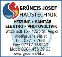 Print-Anzeige von: Grüneis, Josef, Heizungstechnik