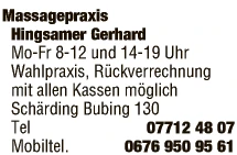 Print-Anzeige von: Hingsamer, Gerhard, Massagepraxis