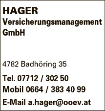 Print-Anzeige von: HAGER Versicherungs GmbH, Versicherungen