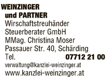 Print-Anzeige von: Weinzinger und Partner, Steuerkanzlei