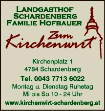 Print-Anzeige von: Landgasthof Schardenberg Zum Kirchenwirt Fam. Hofbauer