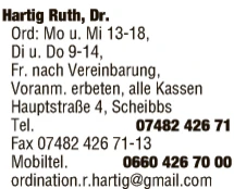 Print-Anzeige von: Hartig, Ruth, Dr., Ärzte \ Fachärzte f Psychiatrie