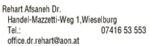 Print-Anzeige von: Rehart, Afsaneh, Dr., FA f Zahn-, Mund- u Kieferheilkunde
