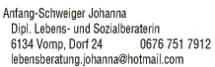 Print-Anzeige von: Anfang-Schweiger, Johanna, Lebens- und Sozialberatung