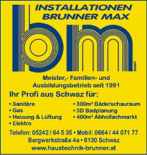 Print-Anzeige von: Brunner Max GmbH, Installationen