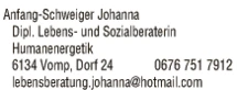 Print-Anzeige von: Anfang-Schweiger, Johanna, Lebens- und Sozialberatung