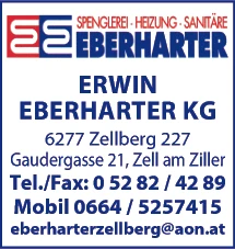 Print-Anzeige von: Eberharter Erwin KG, Heizung-Sanitäre-Reparaturdienst Print-Anzeige von: Eberharter Erwin KG, Heizung-Sanitäre-Reparaturdienst