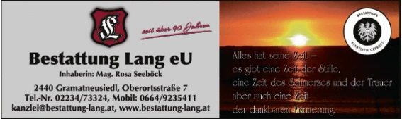 Print-Anzeige von: Bestattung Lang eU