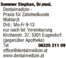 Print-Anzeige von: Sommer, Stephan, Dr.med., FA f Zahnheilkunde