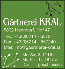 Print-Anzeige von: Kral, Alexander, Gärtnerei