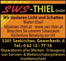 Print-Anzeige von: SWS-Thiel Sonnenschutz Wetterschutz Sichtschutz