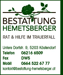 Print-Anzeige von: Hemetsberger, Johann, Bestattung