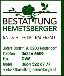 Print-Anzeige von: Hemetsberger, Johann, Bestattung Print-Anzeige von: Hemetsberger, Johann, Bestattung