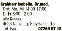 Print-Anzeige von: Grabherr, Isabella, Dr.med., FA f Zahn-, Mund-u Kieferheilkunde