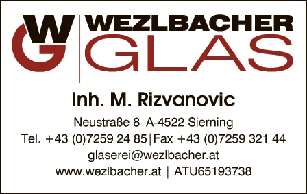 Print-Anzeige von: Wezlbacher Glas, Rizvanovic Midhad, Glaserei Print-Anzeige von: Wezlbacher Glas, Rizvanovic Midhad, Glaserei