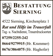Print-Anzeige von: Bestattungsanstalt d. Marktgemeinde Sierning, Bestattung